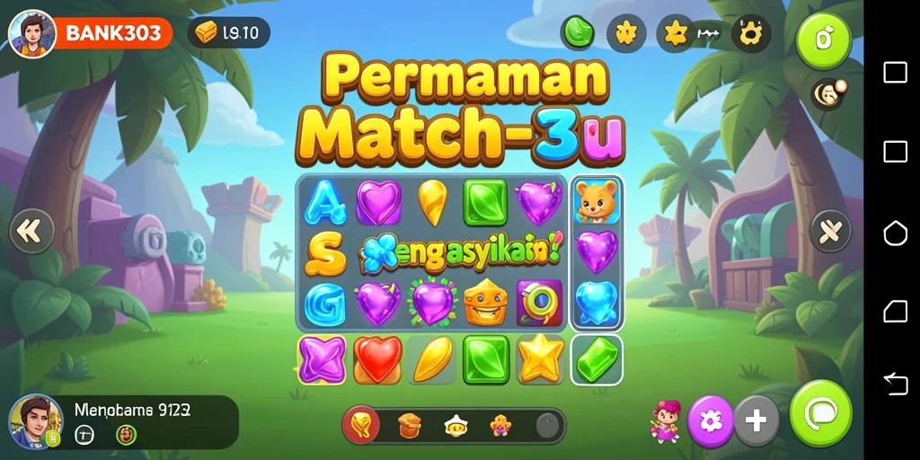 Screenshot utama BANK303 menampilkan gameplay menarik permainan Match-3.