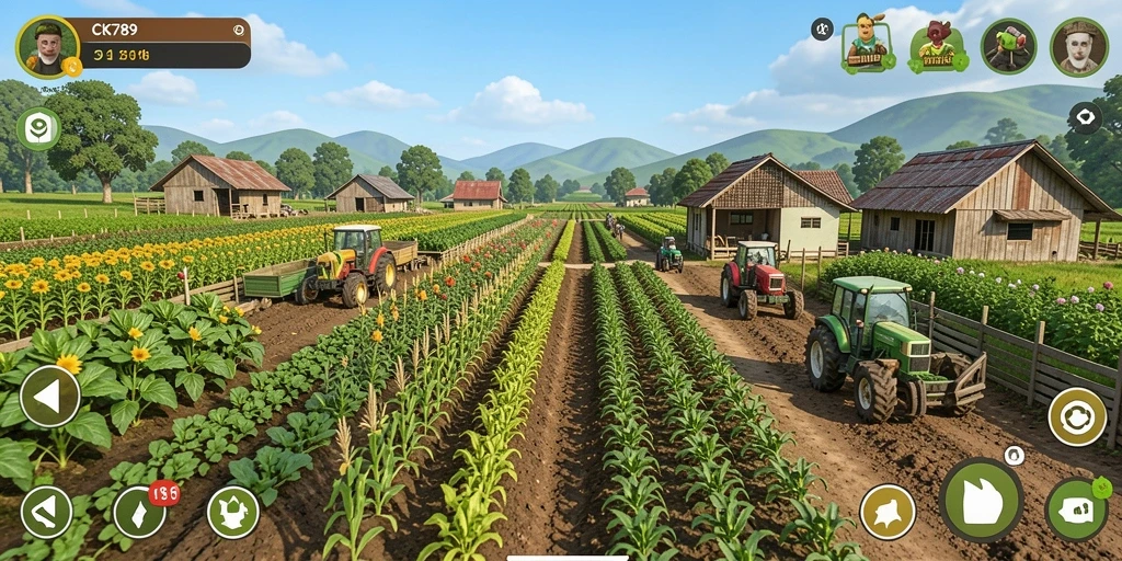 Tampilan gameplay pertanian CK789 yang menyenangkan dan interaktif.