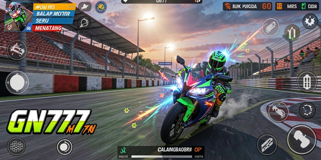 Screenshot gameplay GN777 dengan balapan motor menegangkan.