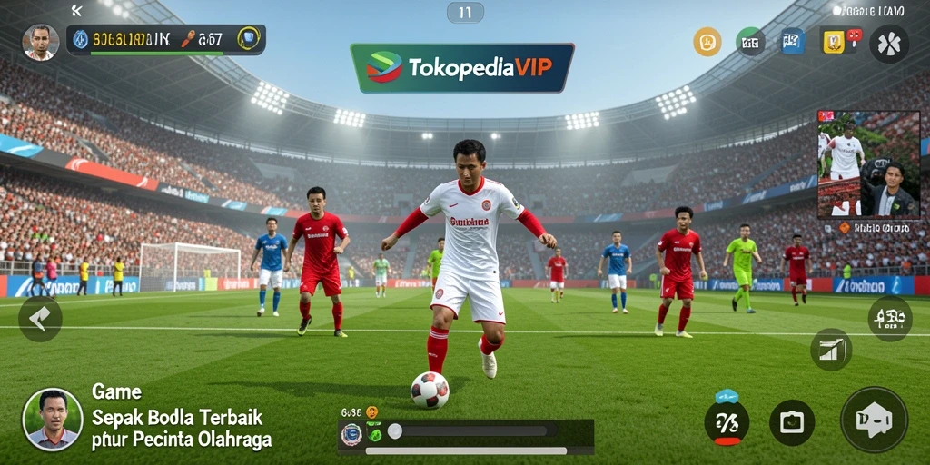 Screenshot TOKOPEDIAVIP menunjukkan aksi seru pertandingan sepak bola.