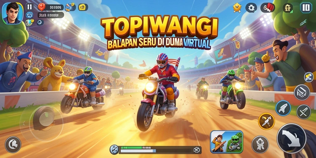 Tampilan gameplay seru di TOPIWANGI dengan balapan yang mendebarkan.