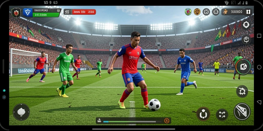 Tampilan gameplay V89 dengan aksi sepak bola yang mendebarkan.