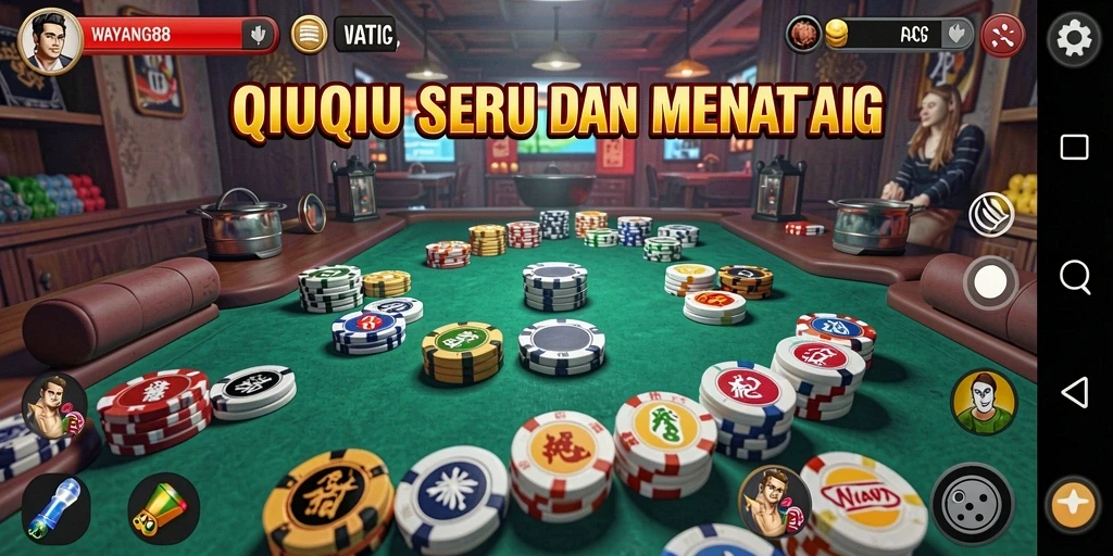 Tangkapan layar dari permainan QiuQiu dengan antarmuka yang menarik.